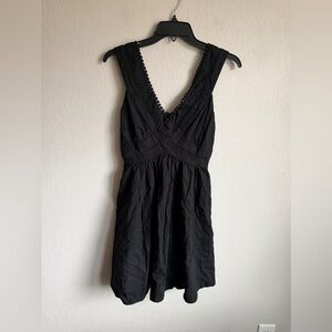 Zara Collection Black Linen Blend V-Neck Cut Out A-Line Mini Dress Womens 2